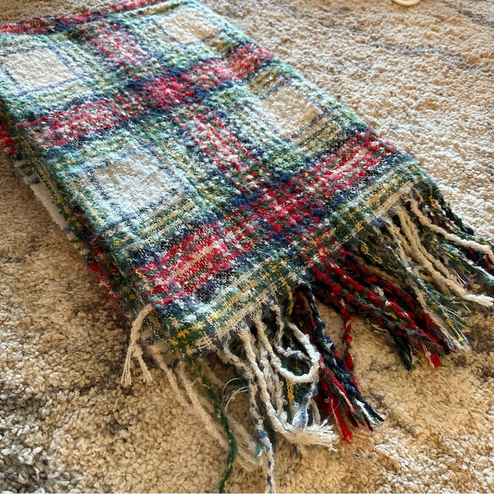 Aerie Polyester Tartan Scarf with Fringe